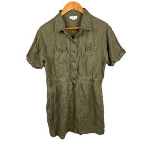 Lord & Taylor Women’s Dress Linen Green Button Up Military Gorpcore Safari L‎
